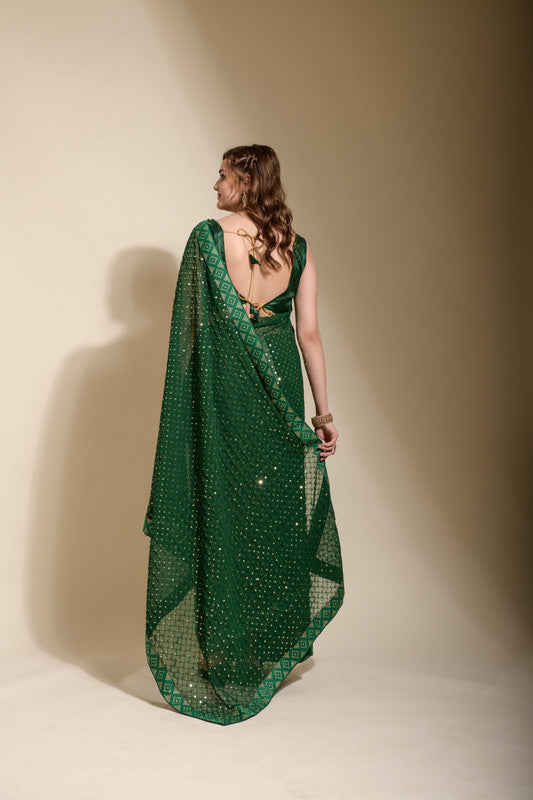 Green Georgette Saree with Sequence Embroidery and Blouse