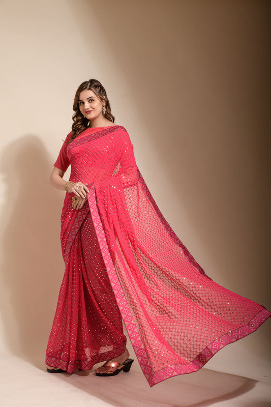 Pink Georgette Saree with Sequence Embroidery and Blouse