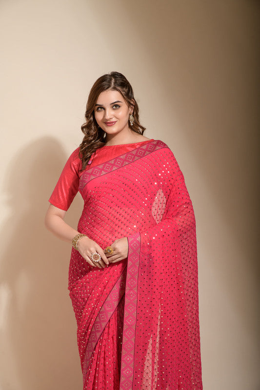 Pink Georgette Saree with Sequence Embroidery and Blouse