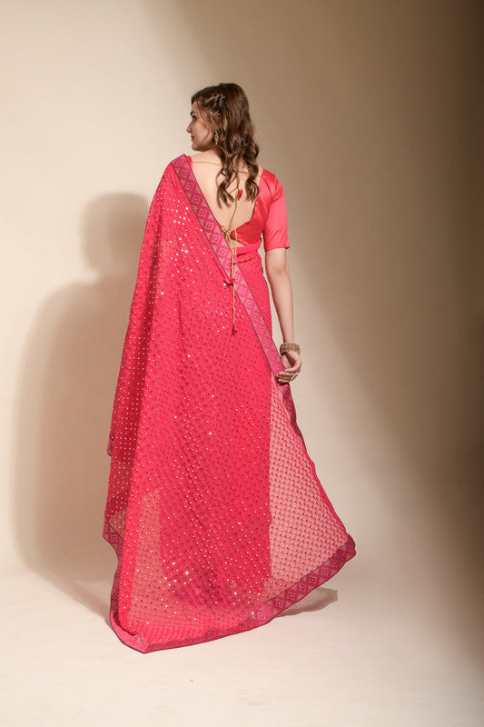 Pink Georgette Saree with Sequence Embroidery and Blouse