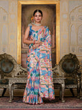 Multicolor Chinon Digital Print Saree with Mirror Work