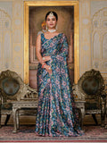 Women's Morpich Chinon Digital Print Saree with Mirror Work Blouse