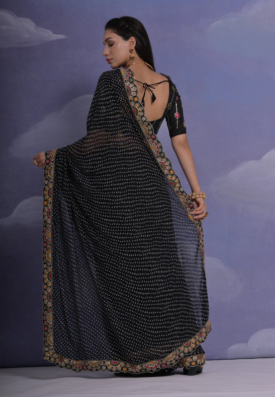 Women's Black Georgette Saree with Coding Sequence Work and Blouse