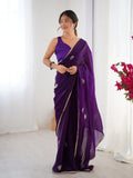Elegant purple Soft Fendy saree with Moti and sequins embroidery and a matching blouse
