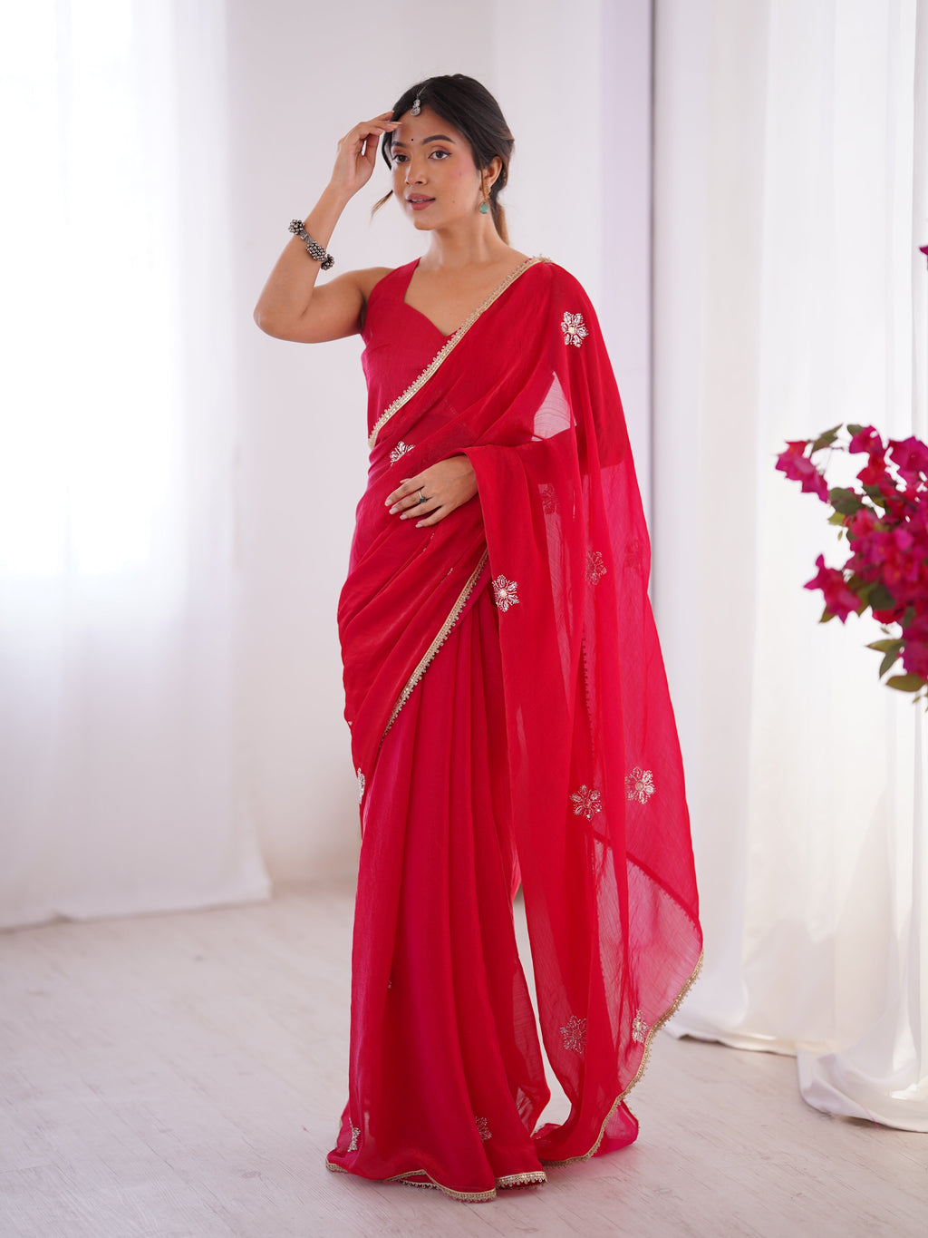 Pink Soft Fendy designer saree with Moti and sequin embroidery