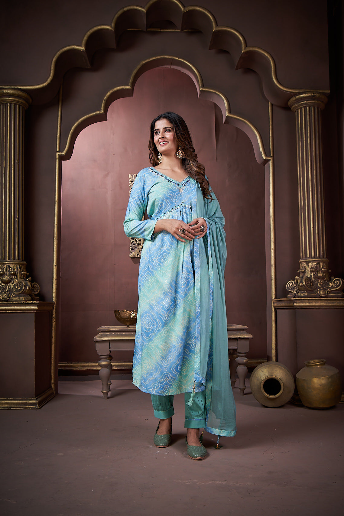 Sky Blue Rayon Floral Print Designer Kurta Set with Dupatta