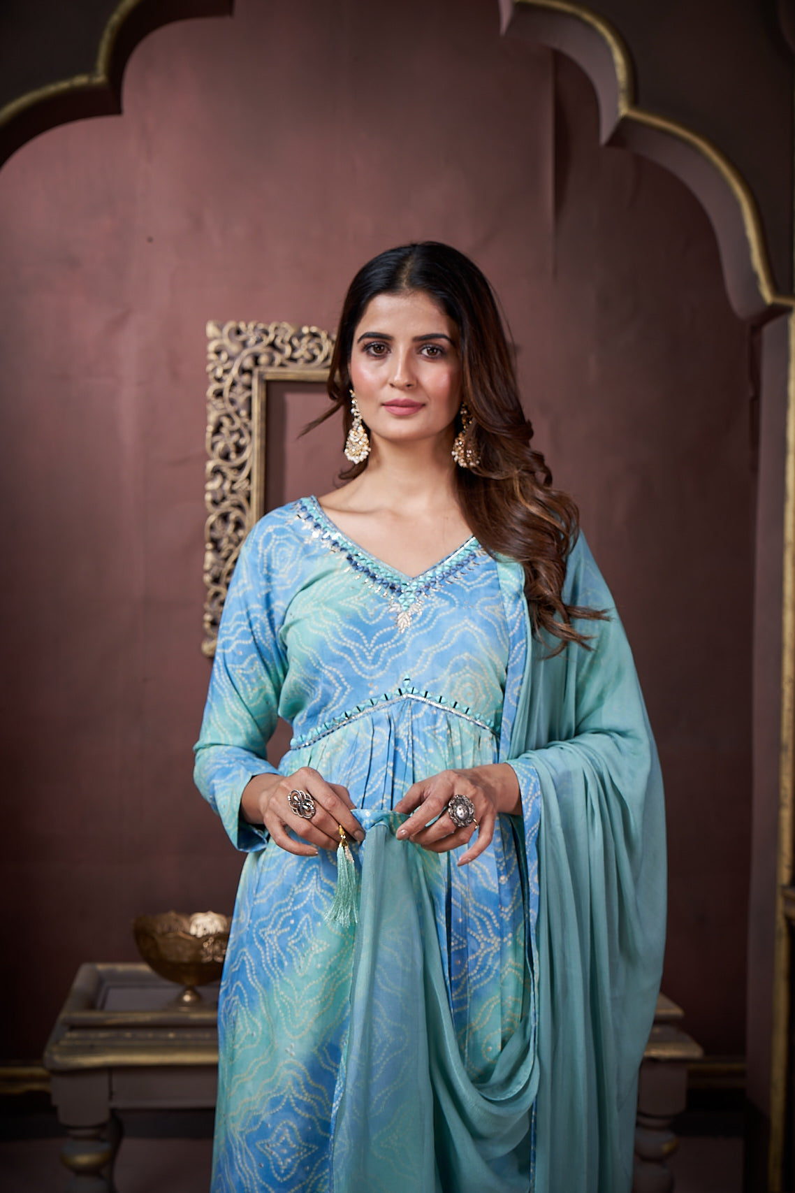 Sky Blue Rayon Floral Print Designer Kurta Set with Dupatta