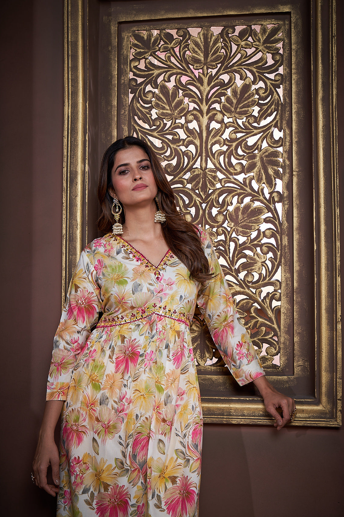 Women's Yellow Floral Rayon Designer Kurta Set with Dupatta