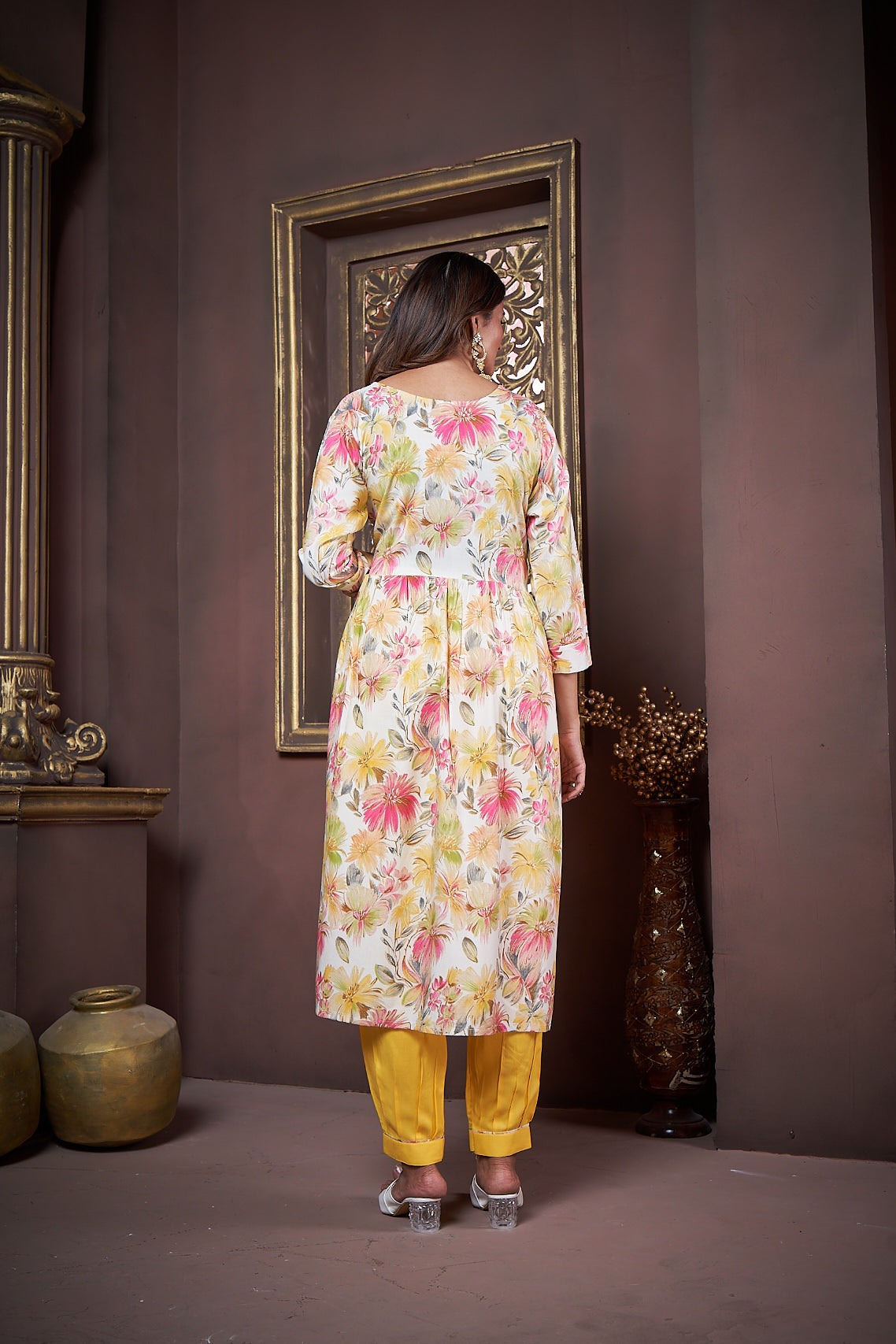 Women's Yellow Floral Rayon Designer Kurta Set with Dupatta