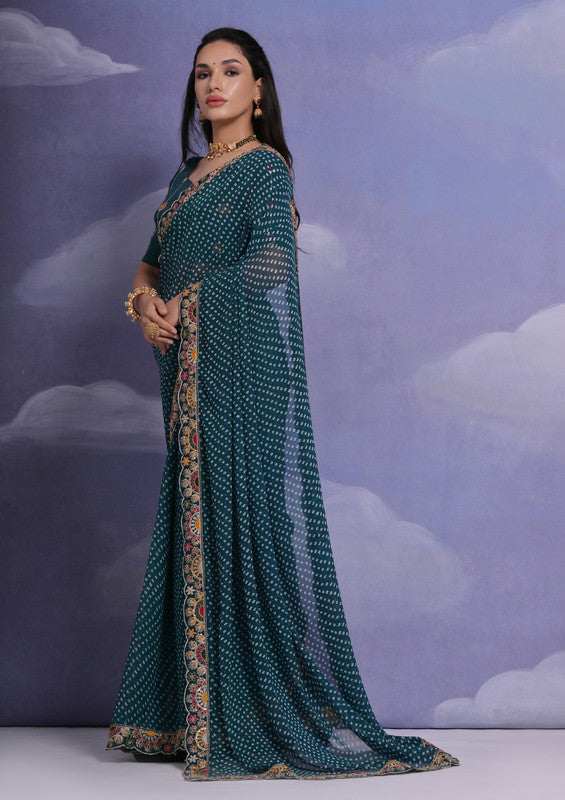 Teal Multi-color Coding Sequence Georgette Saree with Blouse