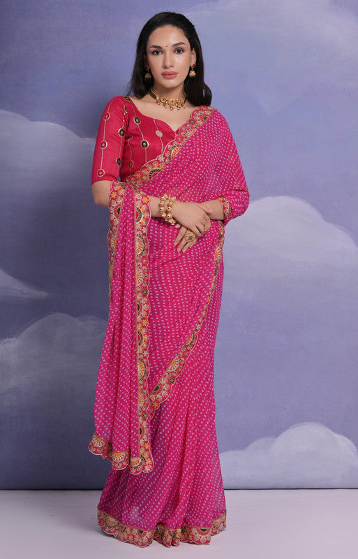Rani Pink Georgette Saree with Multi Dhaga Coding Sequence