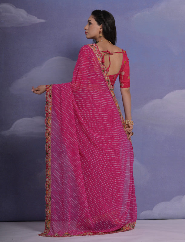 Rani Pink Georgette Saree with Multi Dhaga Coding Sequence