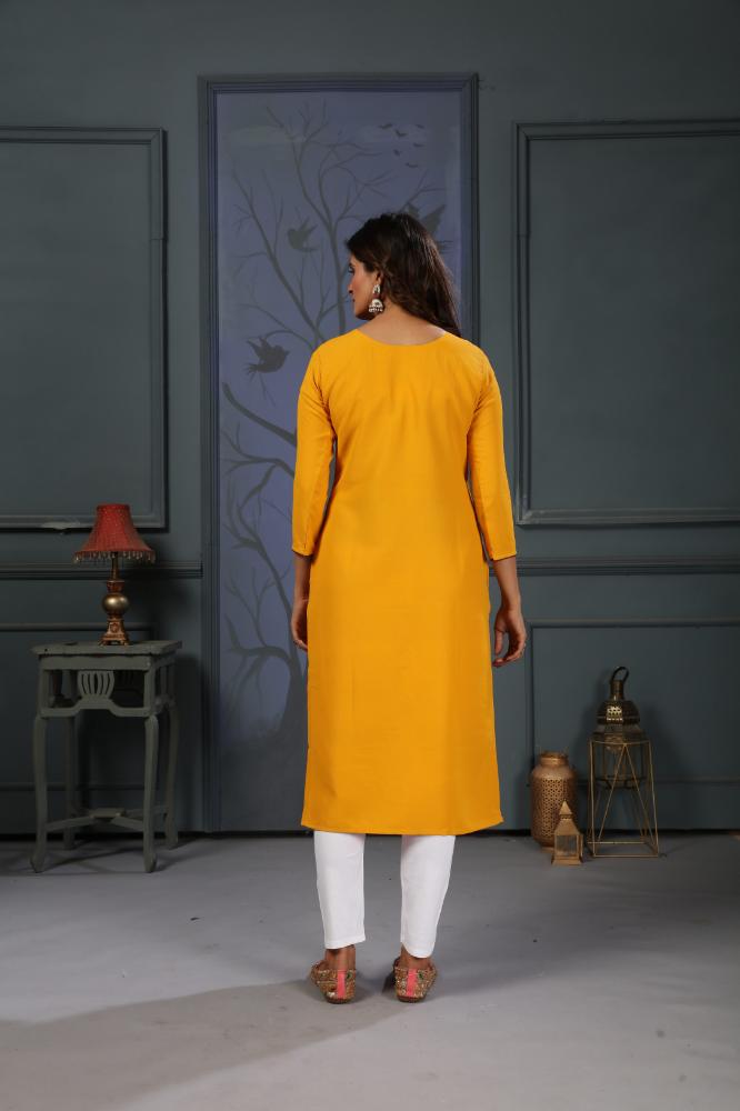 Jyoti Fashion Women's Yellow Cotton Handwork Designer Kurta Only