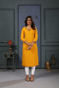 Jyoti Fashion Women's Yellow Cotton Handwork Designer Kurta Only
