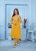 Women's Yellow Rinkal Cotton Embroidered Kurta with Bottom