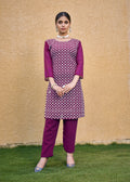 Wine Faux Georgette kurta set with intricate Chikan embroidery