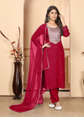 Jyoti Fashion Women's Rani Pink Rayon Sequins Embroidered Designer Kurta Set with Dupatta