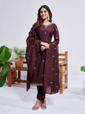 Jyoti Fashion Women's Coffee Rayon Embroidered Designer Kurta Set with Dupatta