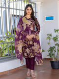 Jyoti Fashion Women's Purple Cotton Blend Printed Designer Kurta Set with Dupatta