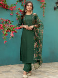 Bottle Green Silk Kurta Set with handwork details and matching dupatta