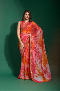 Gajri color chiffon saree adorned with sequence embroidery