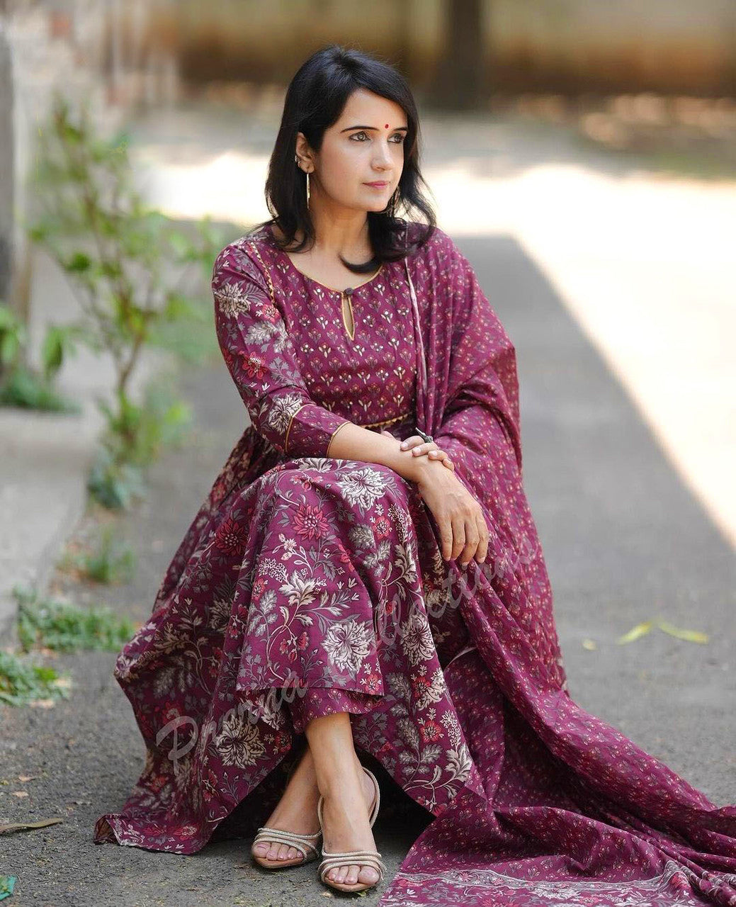 Jyoti Fashion Women's Maroon Rayon Printed Designer Kurta Set with Dupatta