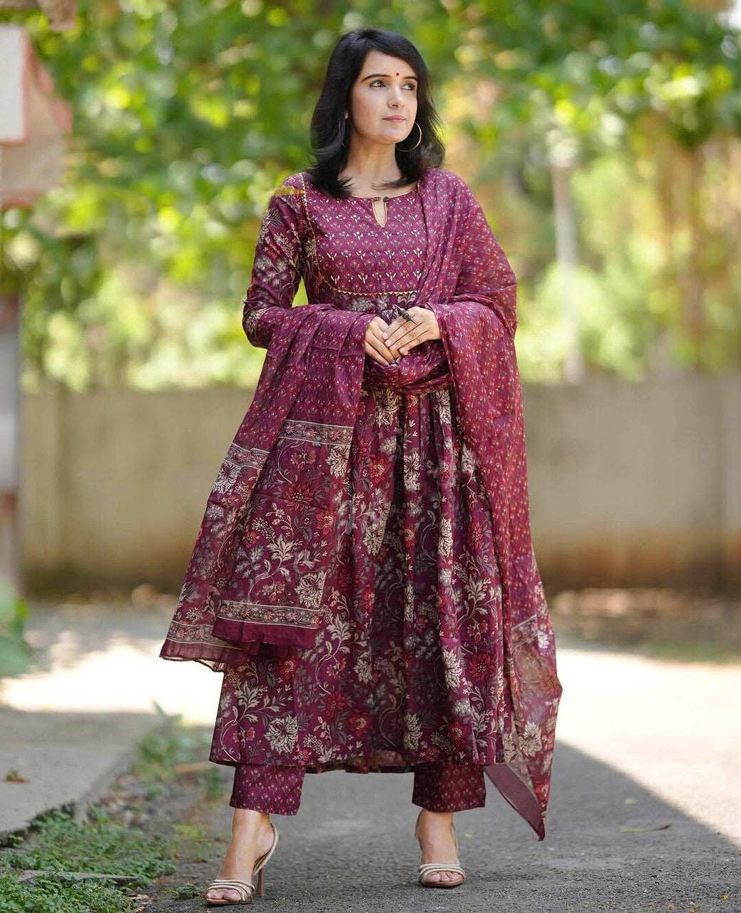 Jyoti Fashion Women's Maroon Rayon Printed Designer Kurta Set with Dupatta
