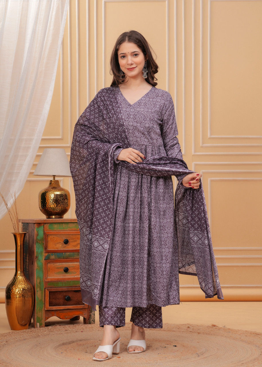 Women's Wine Rayon Printed Straight Kurta Set with Matching Dupatta