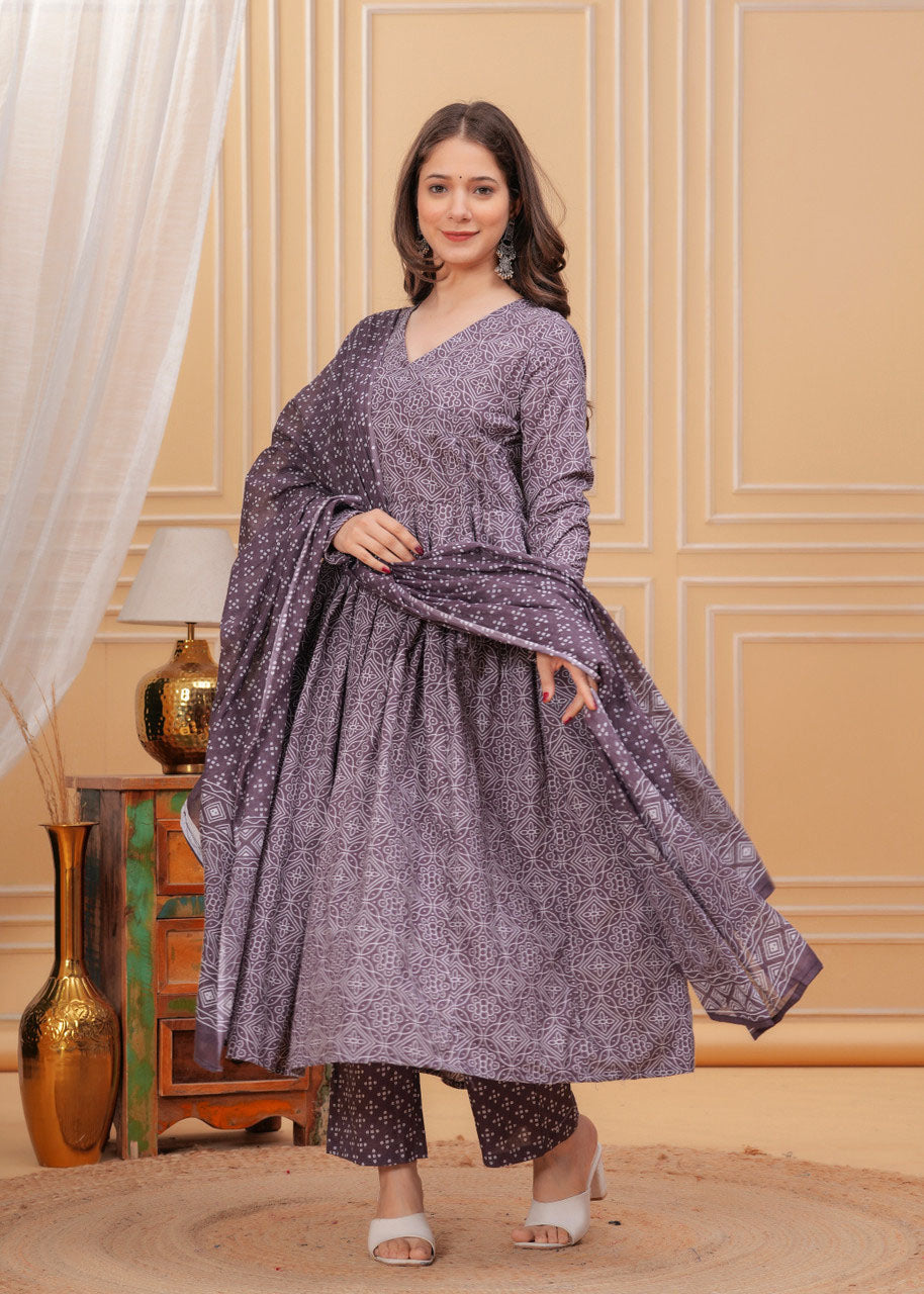 Women's Wine Rayon Printed Straight Kurta Set with Matching Dupatta