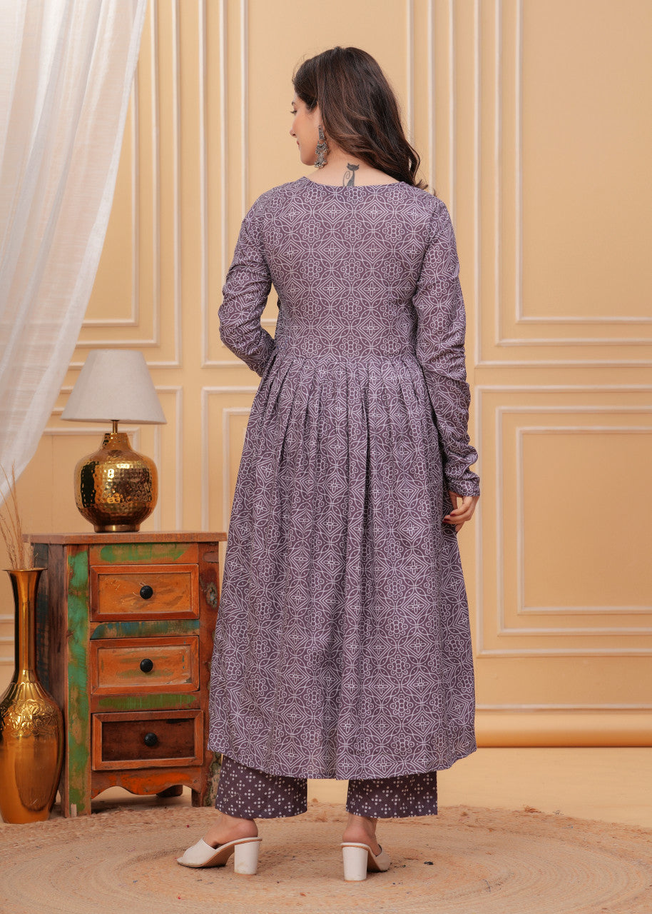 Women's Wine Rayon Printed Straight Kurta Set with Matching Dupatta