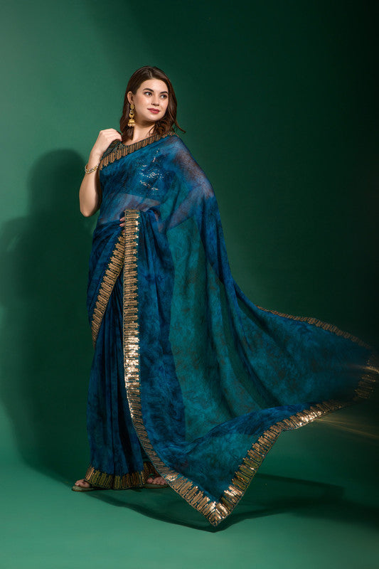 Morpich Chiffon Saree with Sequence Embroidery and Blouse