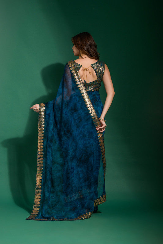 Morpich Chiffon Saree with Sequence Embroidery and Blouse