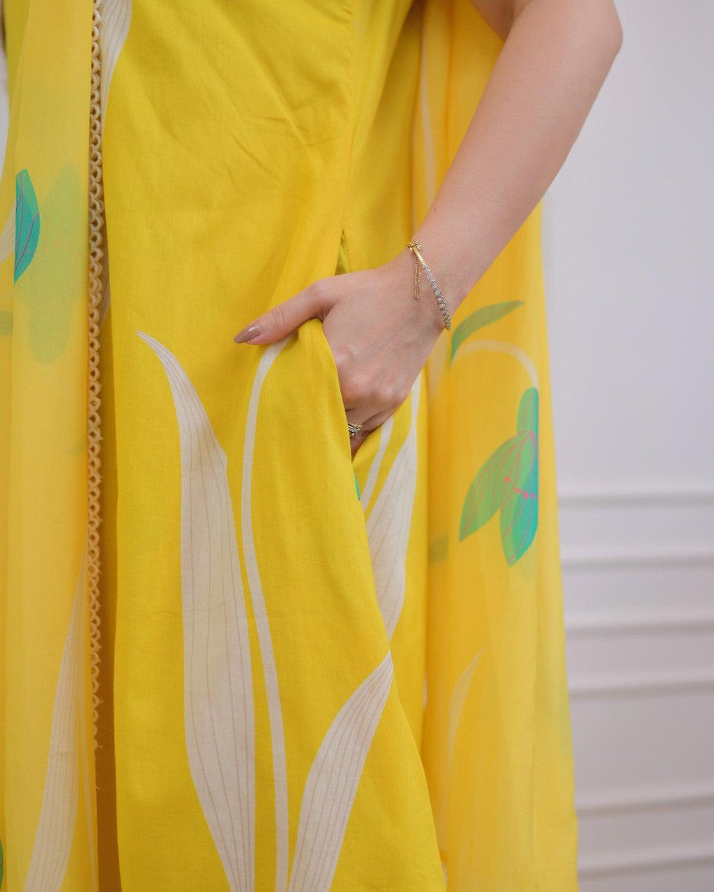 Yellow Rayon Printed Designer Kurta Set with Dupatta for Women