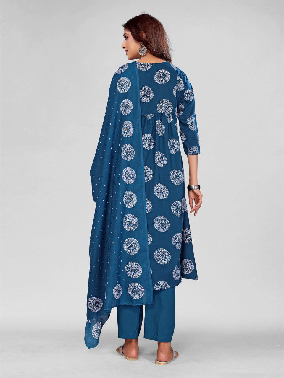 Teal and White Rayon Embroidered Geometric Kurta Set with Dupatta