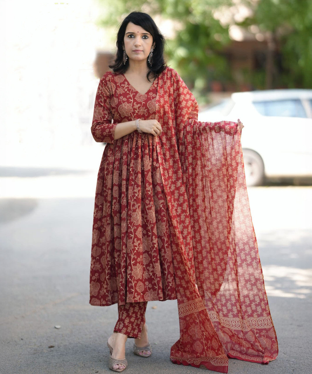 Jyoti Fashion Women's Maroon Rayon Printed Designer Kurta Set with Dupatta