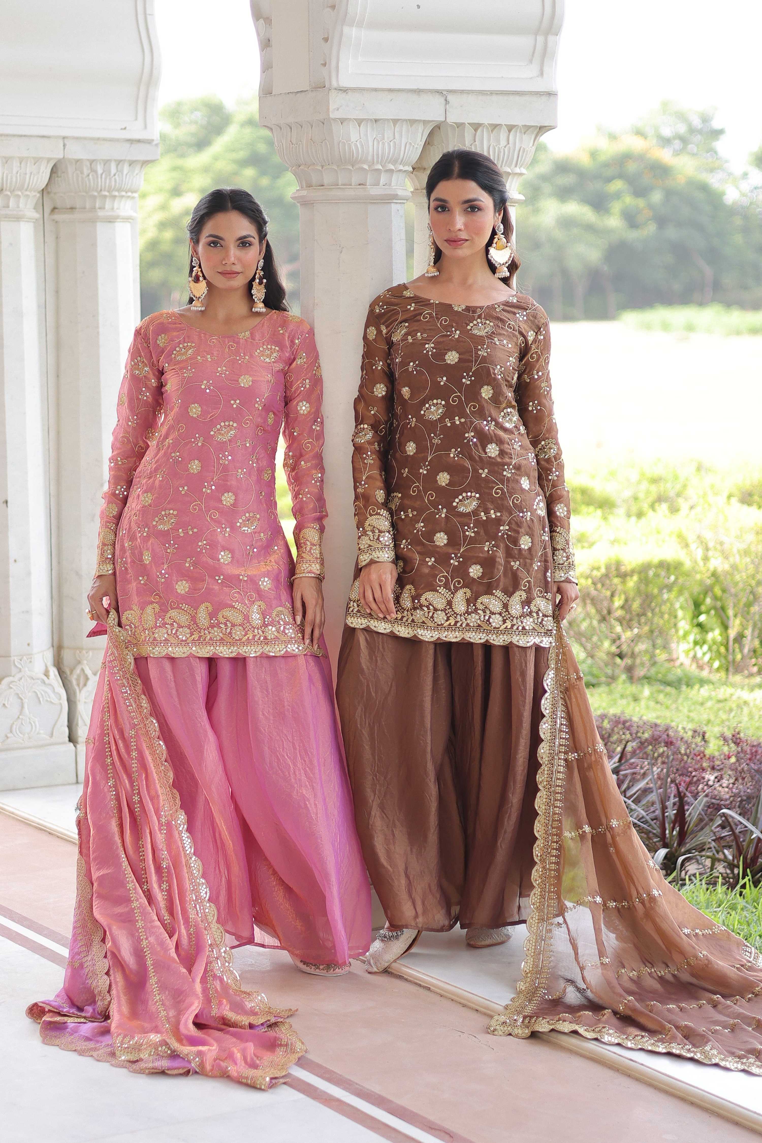 Jyoti Fashion Pink & Coffee Fendy Embroidered Designer Combo Kurta Set with Dupatta