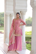 Elegant pink Fendy kurta set with rich sequins embroidery and matching dupatta