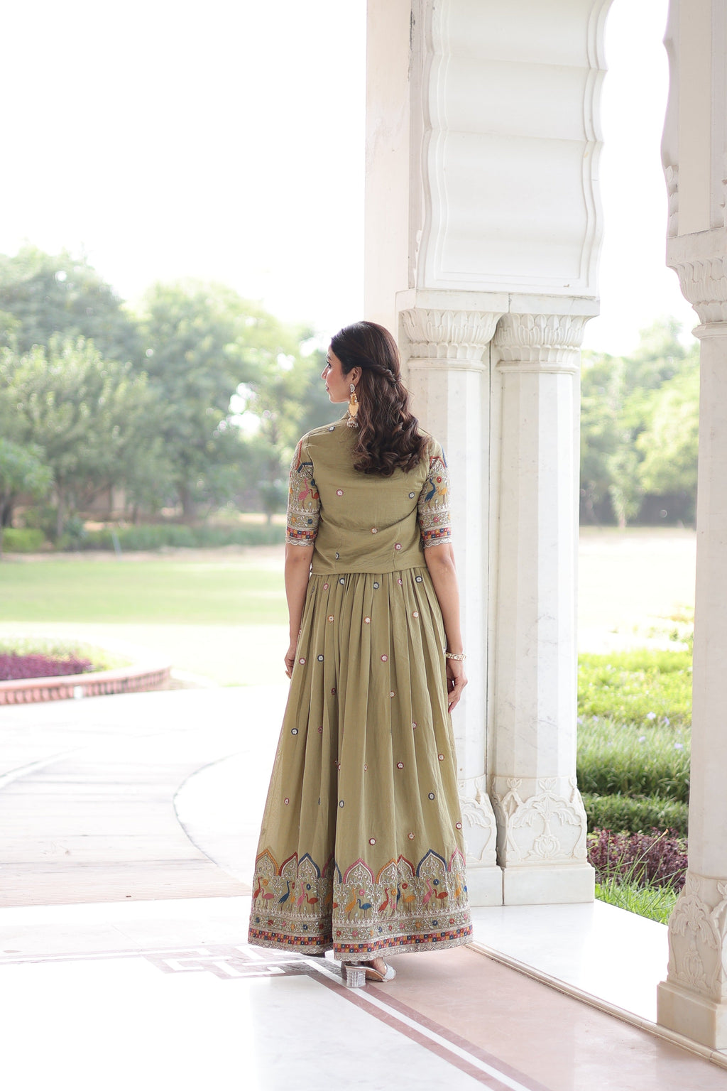 Jyoti Fashion Women's Green Vichitra Silk Embroidered Anarkali Set With Koti