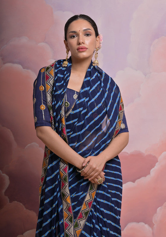 Jyoti Fashion Women's Blue Coding Sequence Georgette Saree with Blouse