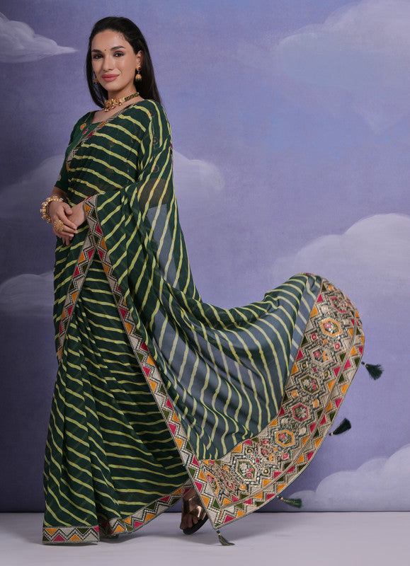 Green Georgette Saree with Coding Sequence Work