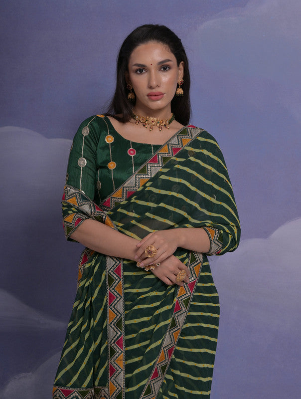 Green Georgette Saree with Coding Sequence Work