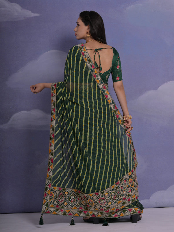 Green Georgette Saree with Coding Sequence Work