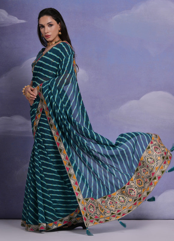 Jyoti Fashion Women's Morpich Coding Sequence Georgette Saree with Blouse