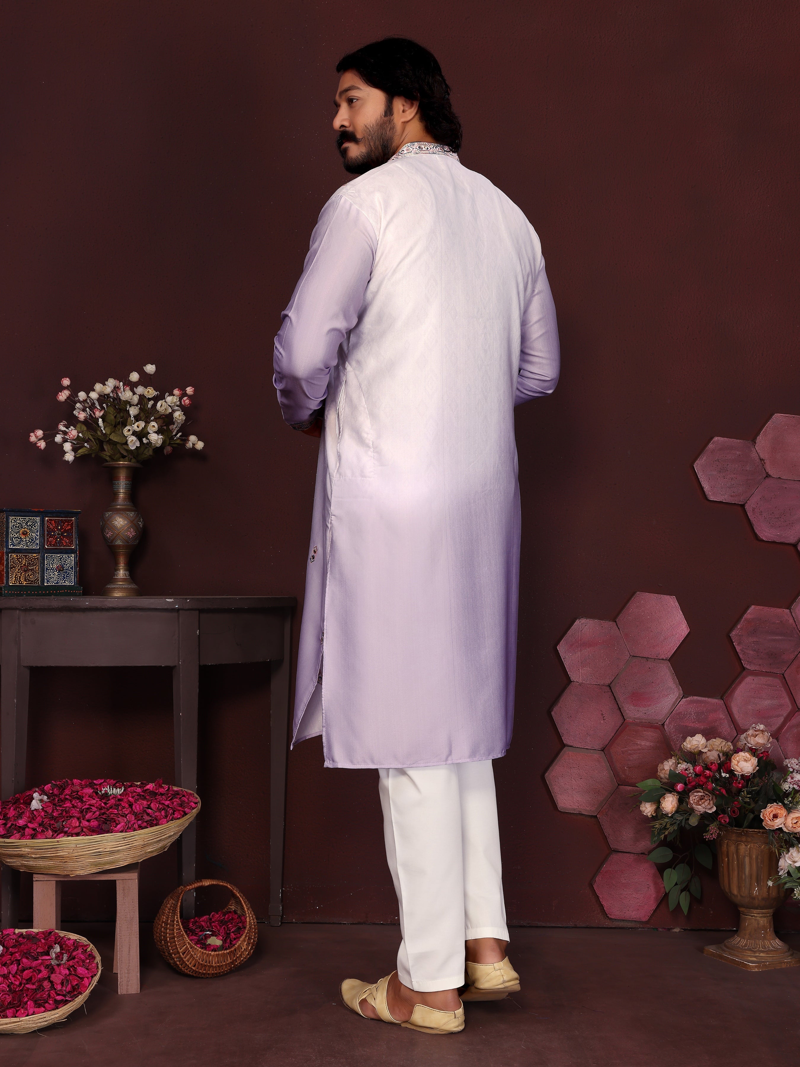 Boys Purple Sequins Embroidered Kurta and Pajama Festive Set