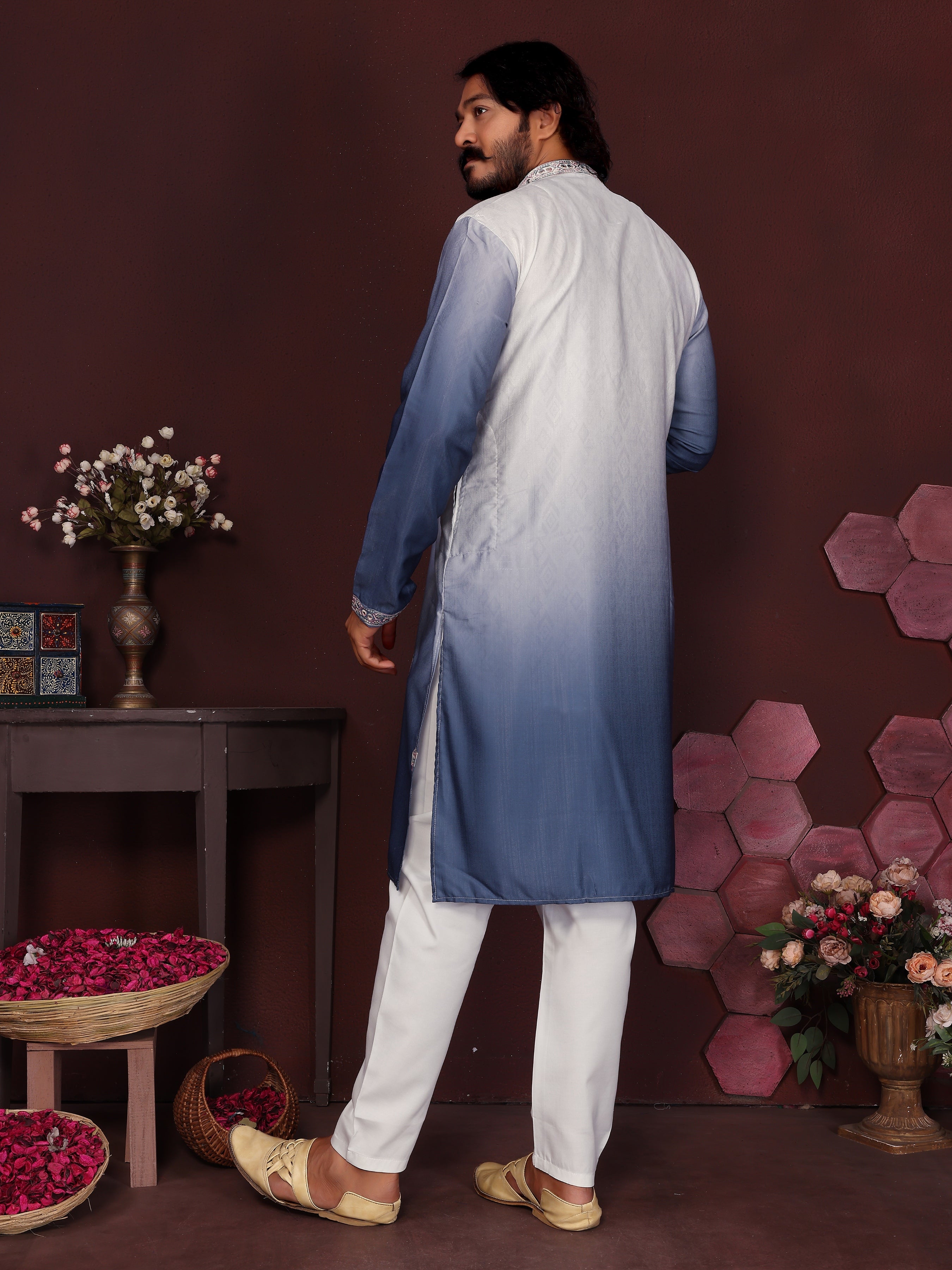 Boys Blue Sequins Embroidered Kurta and Pajama Set for Festivals