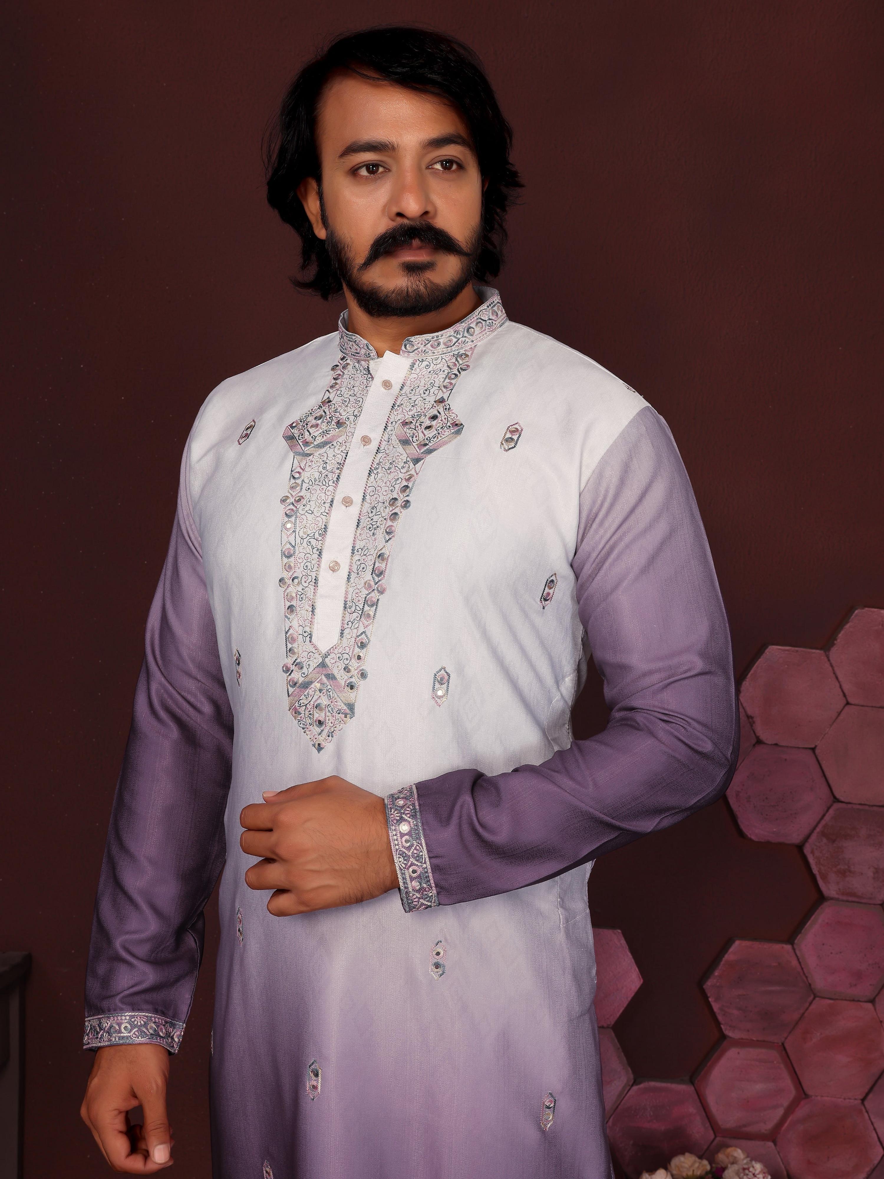 Jamuni Sequins Embroidered Kurta with Pajama for Men