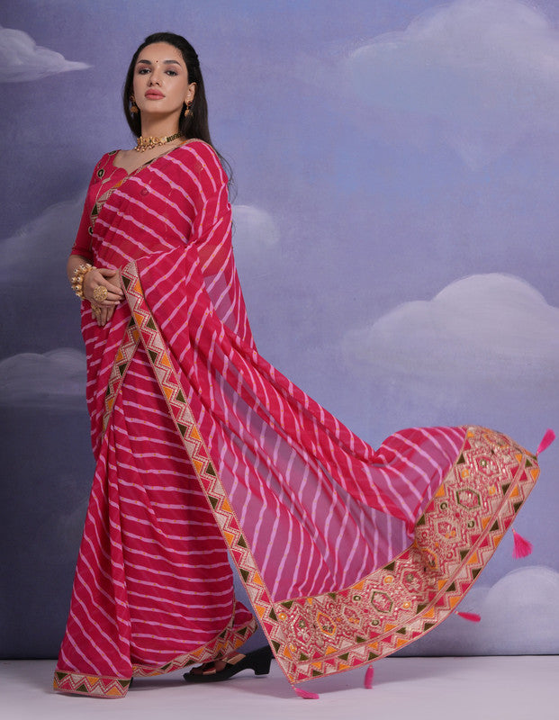 Rani Pink Georgette Saree with Coding Sequence and Blouse