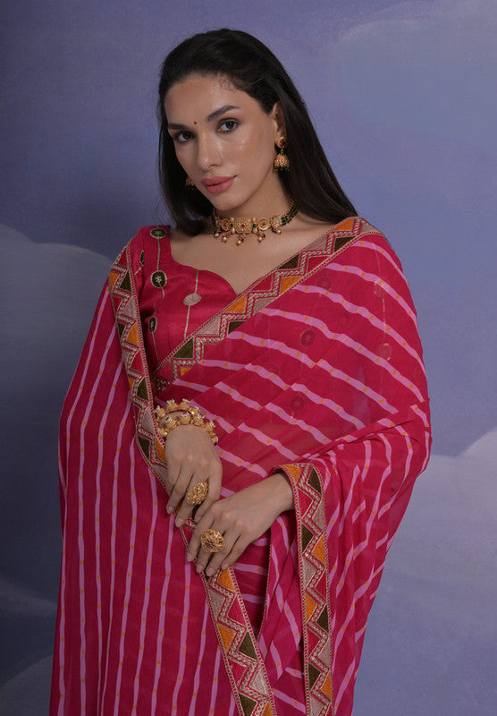 Rani Pink Georgette Saree with Coding Sequence and Blouse