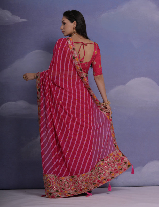 Rani Pink Georgette Saree with Coding Sequence and Blouse