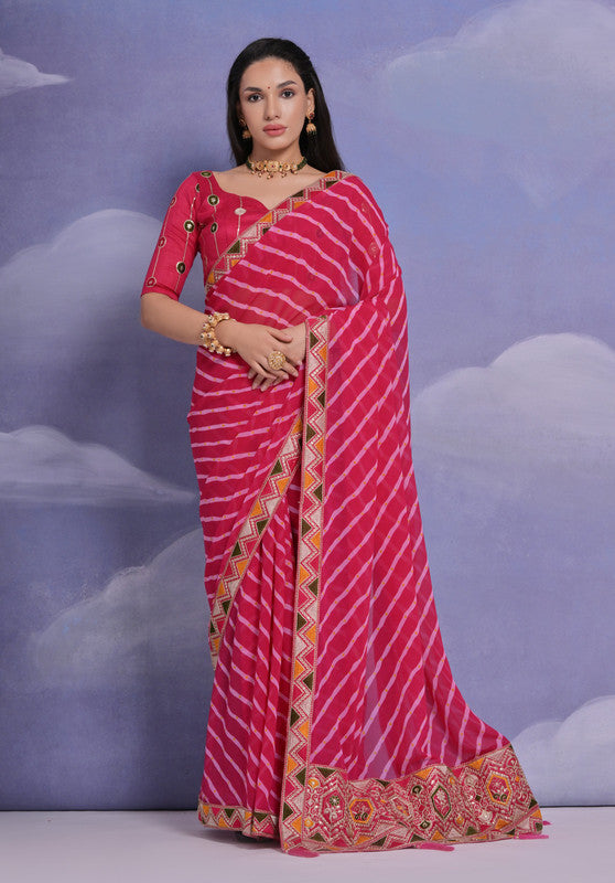 Rani Pink georgette saree with sequence coding embroidery